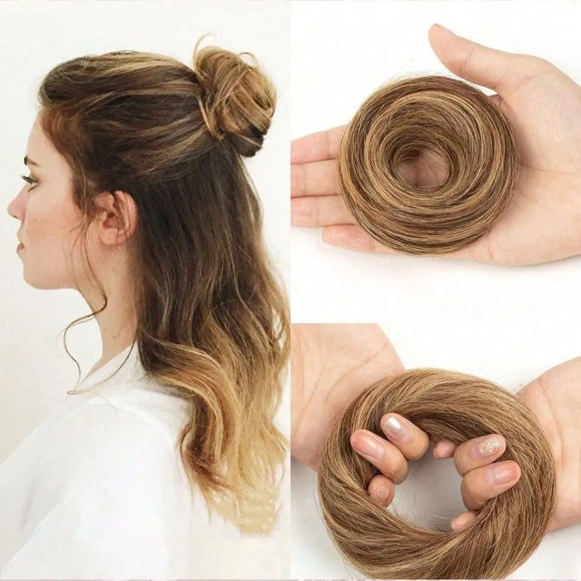 Boymia Messy Bun Haarteil aus Echthaar, gewellt, Unisex - Bild 1