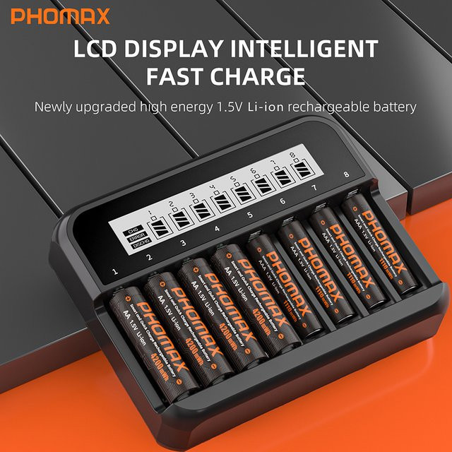 PHOMAX Li-Ionen-Akku-Ladegerät für AA und AAA Batterien, 1,5 V, Schwarz - Bild 1