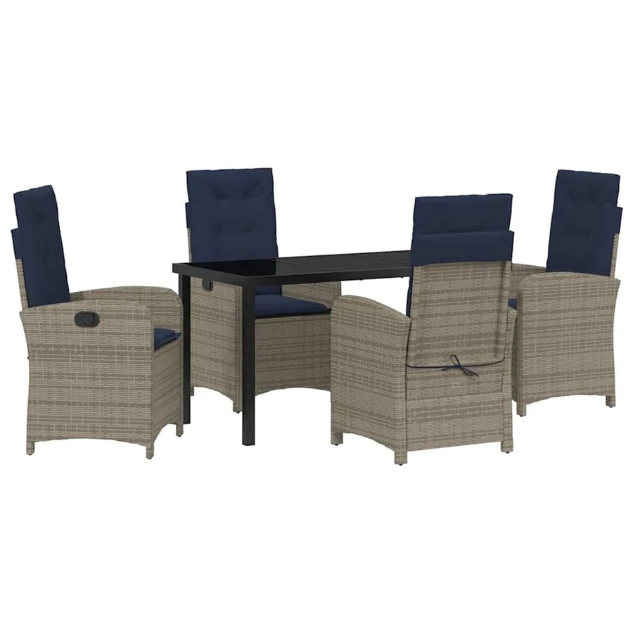 vidaXL Garten Essgruppe 5-teilig aus Poly-Rattan in Grau mit rechteckigem Tisch für Garten, Terrasse und Balkon - Bild 2