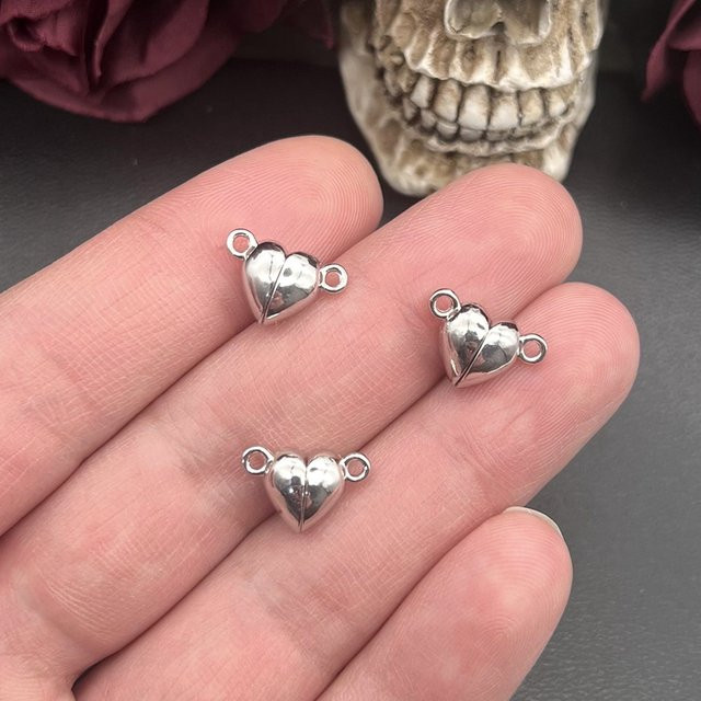 LKLRYWBD Charms Anhänger, Metall, Silber, Herz, Runde, Magnetisch, Unisex - Bild 1