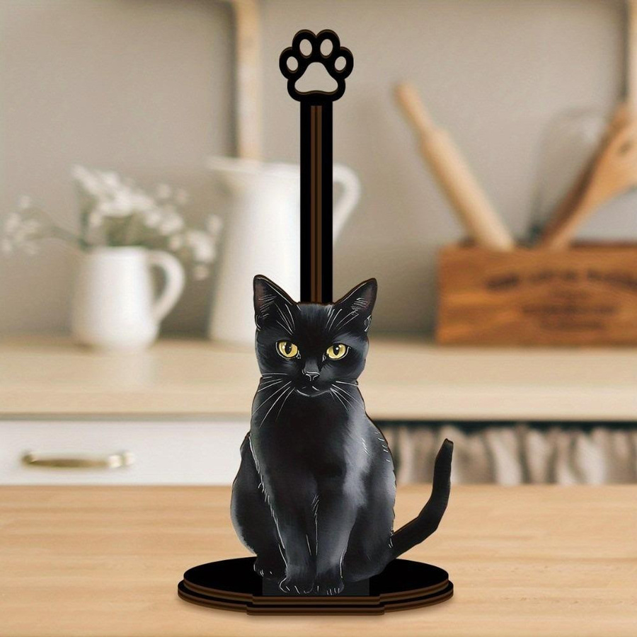 HuidaiAuto Küchenhandtuchhalter mit Holzsockel und Schleifen-Kitty Design in Schwarz - Bild 2