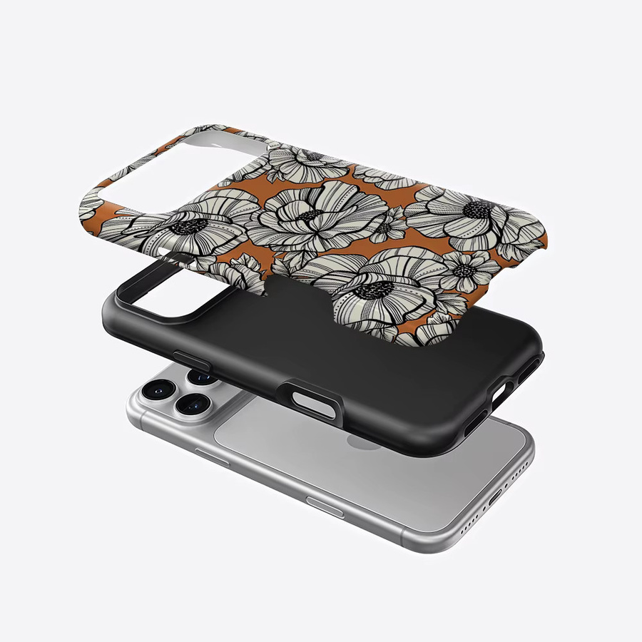 Aurea Case Matte Bumper MagSafe kompatible iPhone Hülle mit Retro Line Art Blumen Design in Multicolour - Bild 2