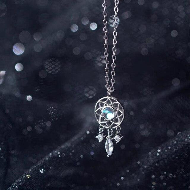 Halskette Mondstein Traumfänger, Zirkonia, 925 Sterling Silber, Damen - Bild 1