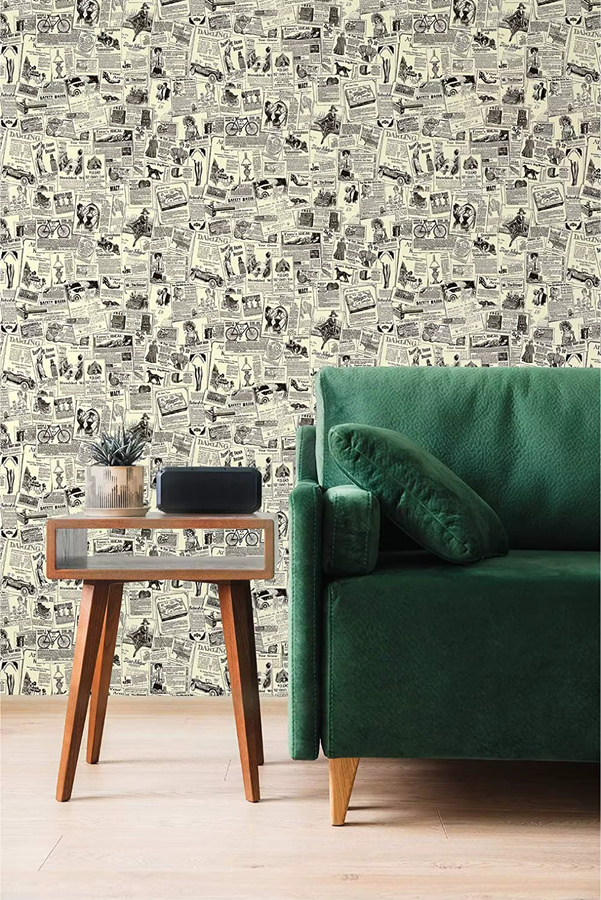 Meihodan Vintage Zeitungs-Tapete in Multicolour, selbstklebendes und abnehmbares Wandpapier im rustikalen Stil - Bild 2