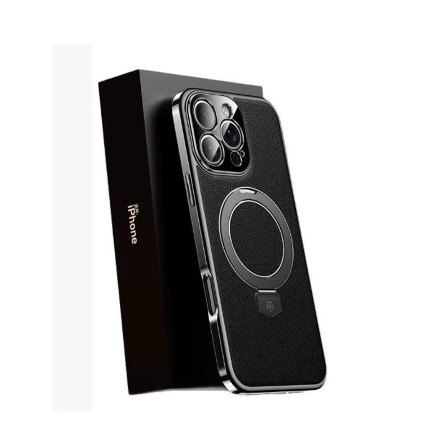 Luxus Leder Schutzhülle mit Pivot Halterung und MagSafe Magnetischer kabelloser Ladefunktion für Apple iPhone 17 16 15 14 Pro Max und 17 Air in Schwarz - Bild 4