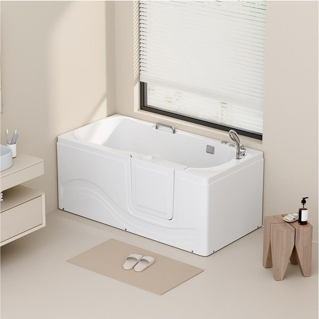 HOME DELUXE Seniorenbadewanne VITAL M liegend mit Whirlpoolfunktion, Weiß, Rechts, B: 153 cm, T: 76 cm - Bild 1