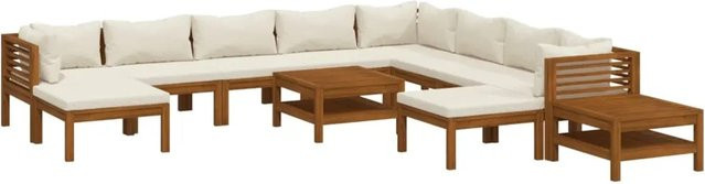 vidaXL 12-teiliges Garten-Lounge-Set aus massivem Akazienholz mit cremefarbenen Kissen - Bild 1