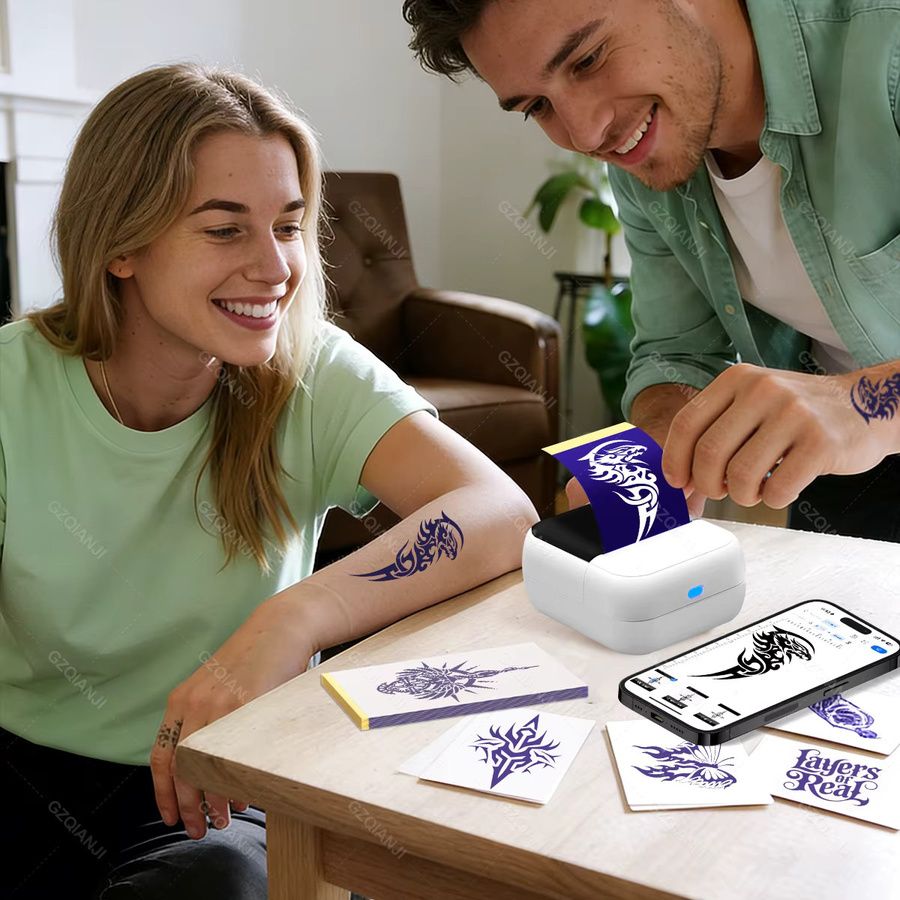 GZQIANJI Multifunktionaler 3-in-1 Thermodrucker für Etiketten, Fotos und Tattoo-Transfer in Weiß - Bild 4