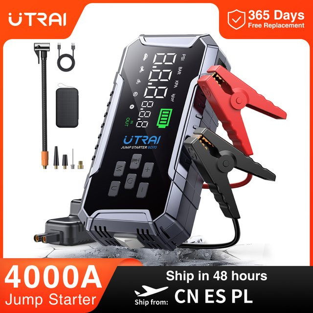UTRAI 4000A Auto-Starthilfe mit 160PSI Luftkompressor und 16000mAh Powerbank in Schwarz - Bild 1