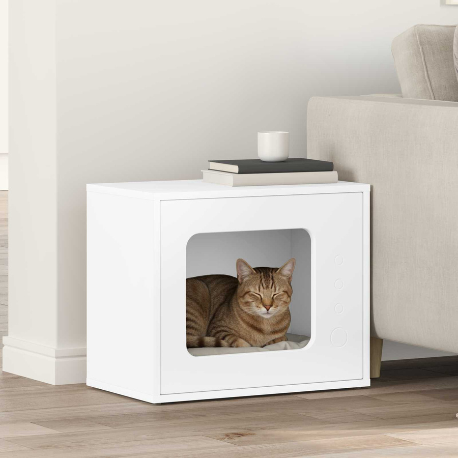 vidaXL Katzenhaus aus Holzwerkstoff in Weiß, B/T/H: 51 x 30 x 42 cm - Bild 2