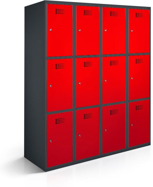 rotstahl Fächerschrank mit 12 Fächern in Rot und Anthrazitgrau, B/T/H: 120 x 50 x 180 cm - Bild 1