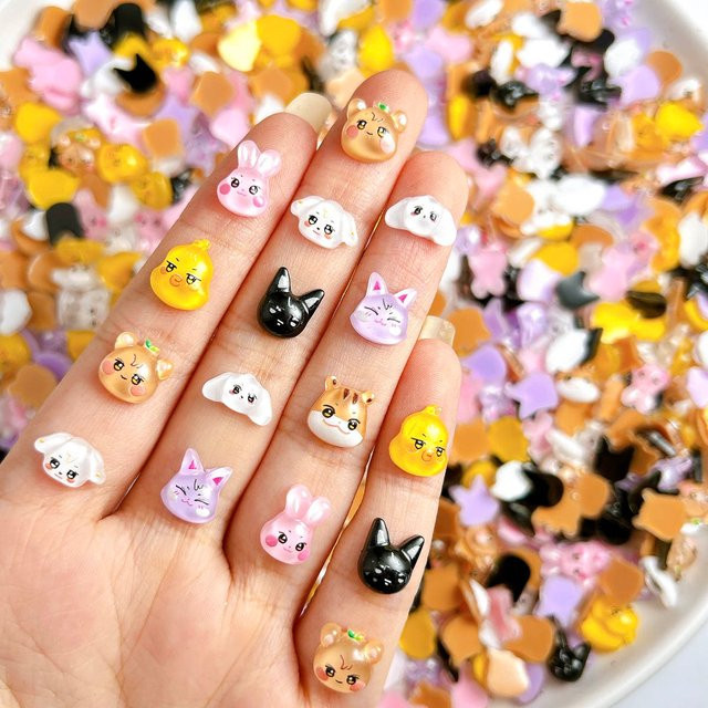 30 Stück Nagel Charms Tierköpfe Harz, Bunt, Nagelkunst Dekoration - Bild 1