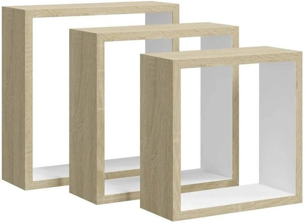 vidaXL Würfelregale Set 3 Stück in Weiß und Beige, modern Wandregale aus MDF