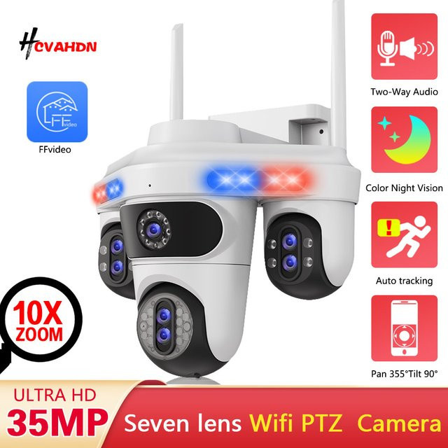 Devoccvo 35MP WLAN IP-Kamera mit 4 Bildschirmen, 7 Linsen und 10-fach Zoom, Outdoor PTZ Sicherheitskamera mit Auto-Tracking in Weiß - Bild 1