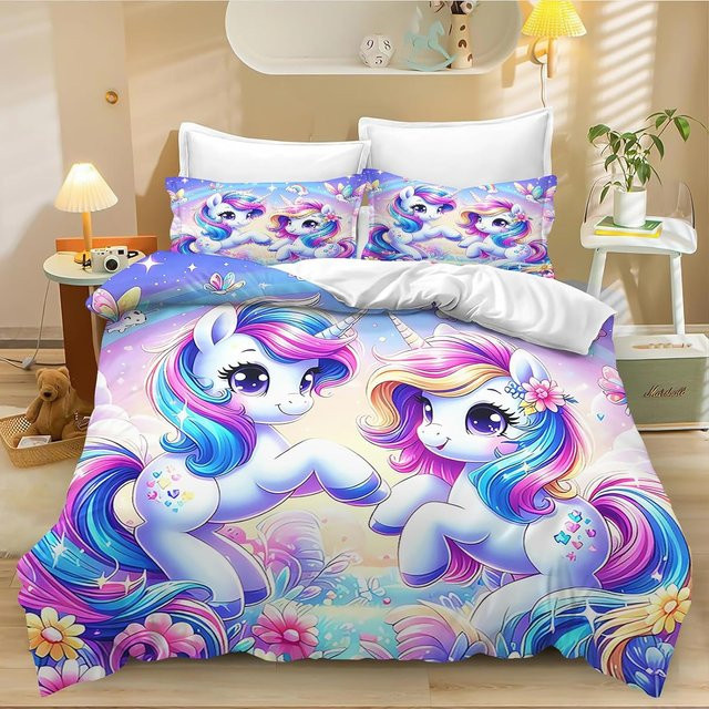 Flylo Bettwäsche-Set mit Einhorn und Regenbogen für Kinder, 2-teilig, Mehrfarbig, B/H: 135 x 200 cm - Bild 1