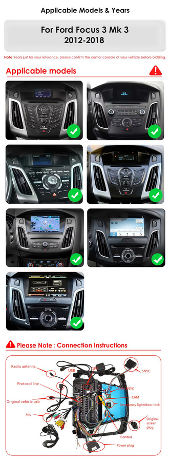 Hizpo 2Din Android 14 Auto-Multimedia-Player für Ford Focus MK3 2012–2018 mit GPS, Carplay, 4G und 360 Grad Kamera in Schwarz - Bild 2
