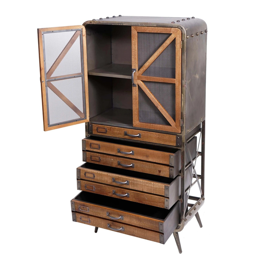 MCW Hochschrank F91 Industrial Apothekerschrank aus Tanne und Metall, braun-schwarz, H: 128 cm, B: 60 cm, T: 33 cm - Bild 2