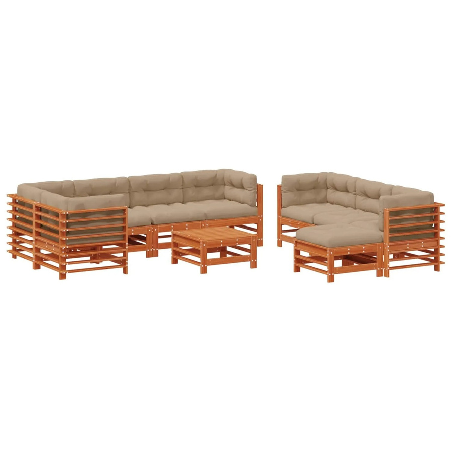 vidaXL Garten-Lounge-Set aus massivem Kiefernholz in Braun mit 10-teiliger Polstergarnitur im L-Shape Design - Bild 2
