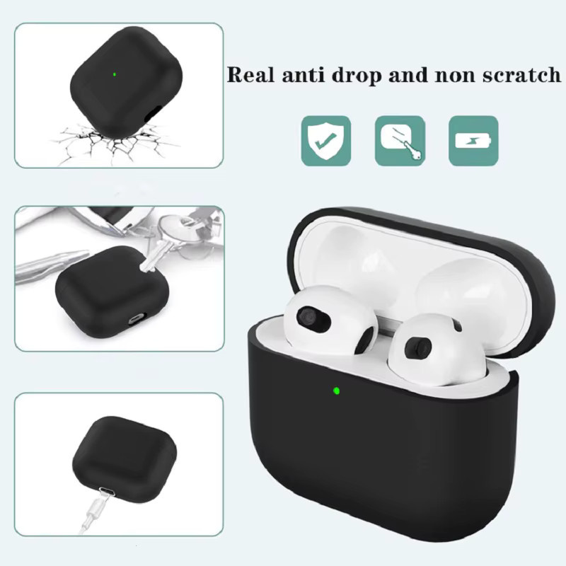 Schutzhülle aus weichem Silikon für Apple AirPods Pro und AirPods 4 in Schwarz von OLPAY - Bild 4