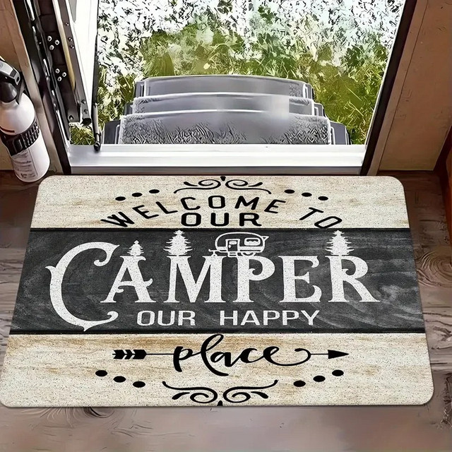 VIKAMA Vintage Camping Fußmatte, rutschfeste Outdoor- und Indoor-Bodenmatte für RV und Heimdekoration, Beige - Bild 1
