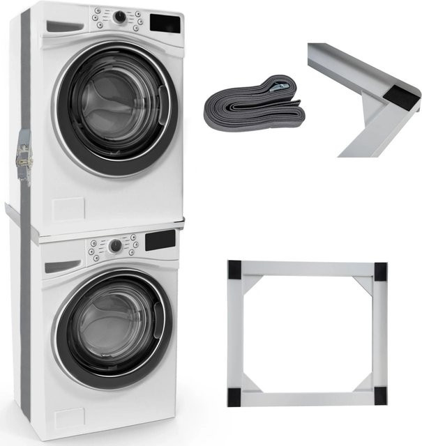 DELUKE Universal Verbindungsrahmen für Waschmaschine und Trockner in Weiß und Silber, Breite: 60 cm - Bild 1