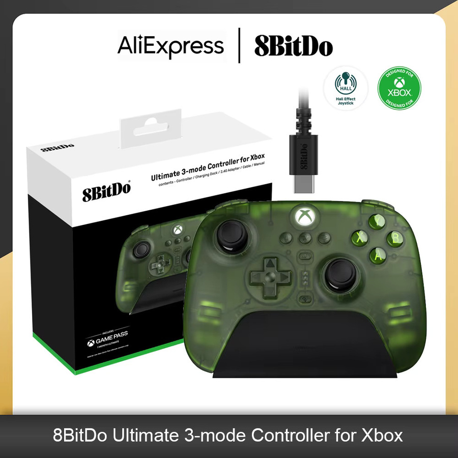 8BitDo Ultimate 3-Modus-Controller Gamepad mit Hall-Effekt-Joysticks in Weiß-Grün für Xbox Series X S, Xbox One, PC Windows 10 11 und Android - Bild 3
