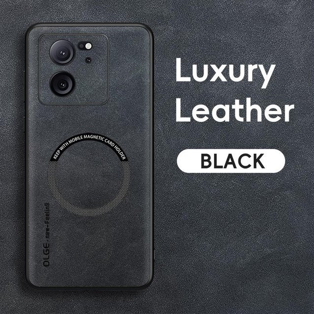 Xiaomi 13T 13T Pro Handyhülle aus Lammleder mit Magnetfunktion und TPU-Kante in Schwarz - Bild 1