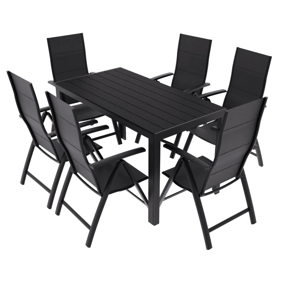 LEX Gartenmöbel Set aus pulverbeschichtetem Aluminium mit 7-teiliger Essgruppe in Schwarz und Anthrazit - Bild 2