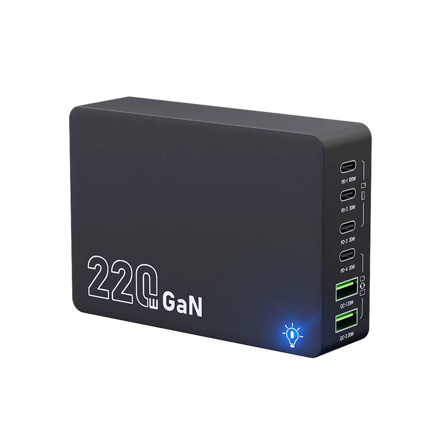 ASOMETECH 220W GaN Desktop-Ladegerät mit 6 Anschlüssen, PD 100W USB-C und QC 3.0 Schnellladestation für iPhone, Tablet, MacBook und Samsung Laptop - Bild 7