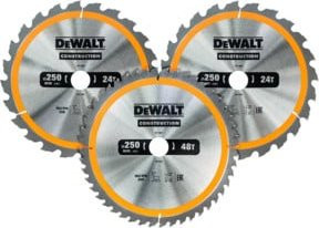 DeWalt Kreissägeblatt-Set 3-teilig für Metall und Holz, 250 mm, Farbe: Silber - Bild 1