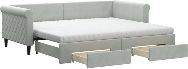vidaXL Tagesbett ausziehbar mit Schubladen in Hellgrau aus Samt B/T/H: 90 x 200 x 68 cm - Bild 1