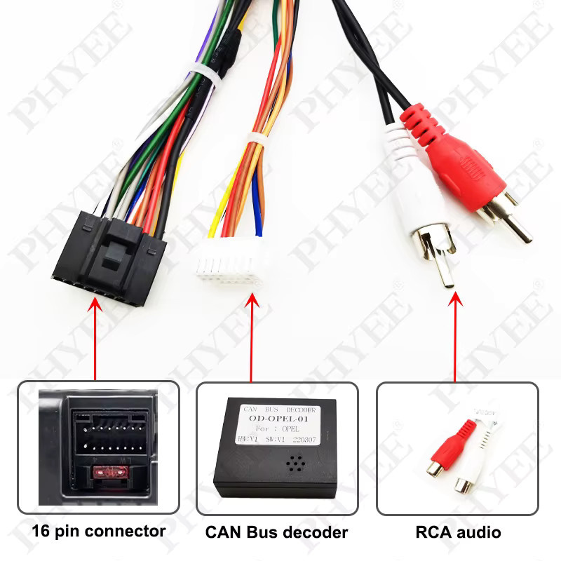 PHYEE Quadlock-Kabelbaum CAN-Bus-Decoder mit SWC-Retention, 16-poliger P&P Android-Funkadapter für Opel Astra H, Corsa D, Vectra C und Meriva A - Bild 3
