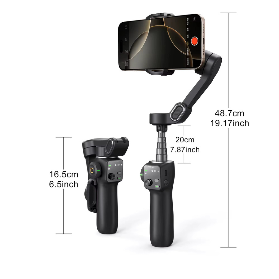AOCHUAN Smart V8 3-Achsen-Hand-Gimbal-Stabilisator mit Verlängerungsstange und Stativ in Schwarz für iPhone und Android mit Gesichtsverfolgung für Livestreaming und Vlog - Bild 6