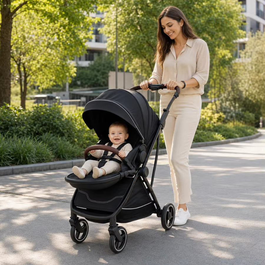 2-in-1 Reisekindwagensystem in Schwarz mit Babyautositz und Babywanne, faltbar - Bild 4