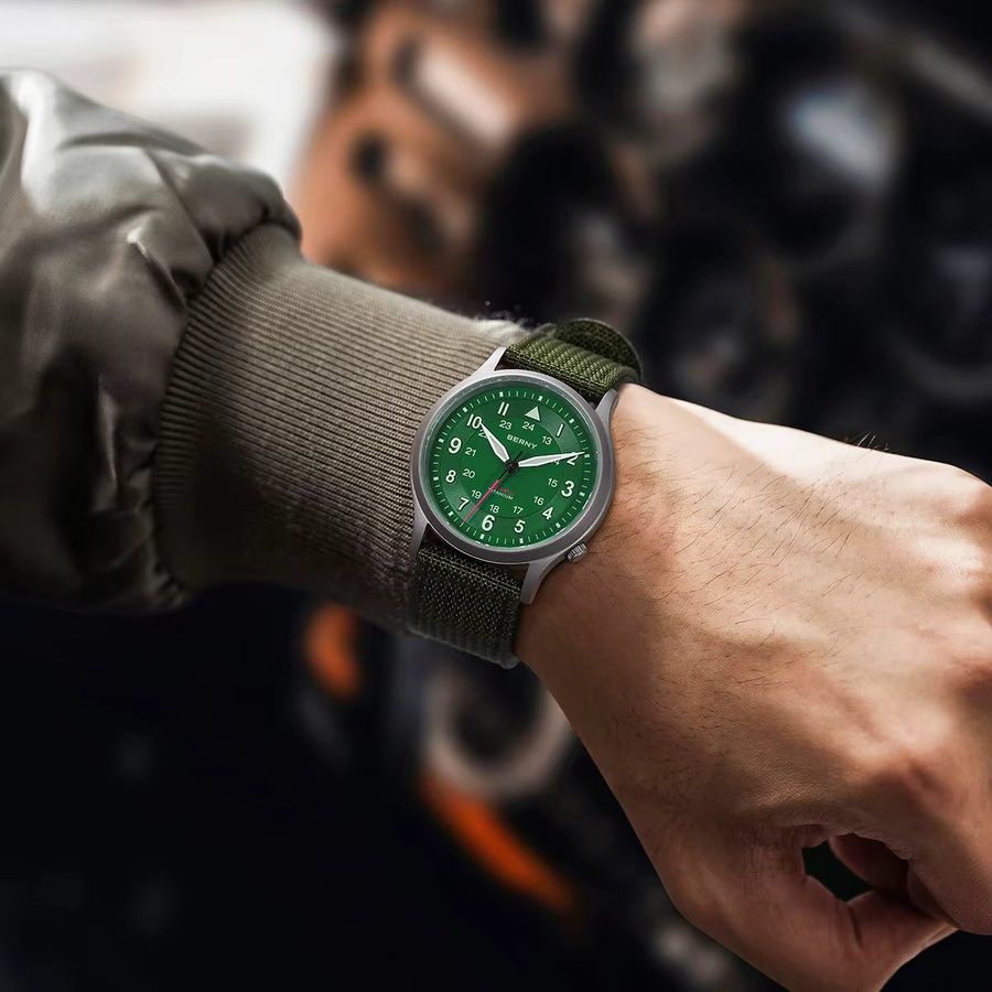 BERNY Armbanduhr Titan, Quarz, Textil/NATO, Grün, Herren - Bild 5