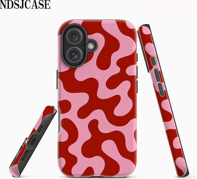 Luxuriöse doppellagige Handyhülle mit rot-rosa Flüssigmuster für iPhone 11 bis iPhone 17 Pro Max und Air Modelle - Bild 1