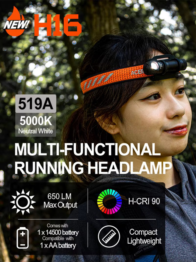 ACEBEAM H16 High CRI LED-Stirnlampe, superleichte wiederaufladbare EDC-Taschenlampe in Schwarz - Bild 4