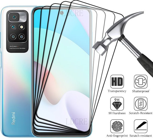 4er-Pack Xiaomi Redmi 10 Panzerglas Display Schutz mit voller Abdeckung, 9H Härte, transparent - Bild 1