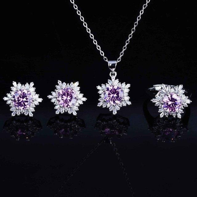 Schmuckset Damen, Schneeflocken Anhänger, Halskette, Ohrstecker, Ring, Kupfer, Bunt, Zirkonia, Kristall - Bild 1
