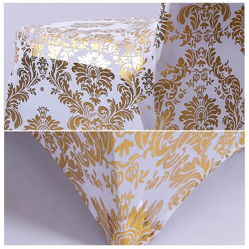 Tanmeluo Stuhlbezug aus Spandex und Lycra in Gold mit Musterdesign für Esszimmerstühle - Bild 3