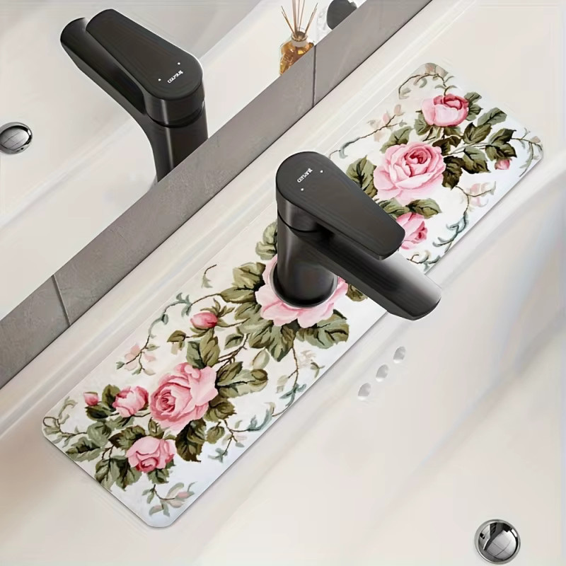 VIKAMA Spülbeckenmatte im Vintage Rosen-Design in Rosa, Abtropfmatte für die Küchenarmatur im französischen Landhausstil - Bild 2