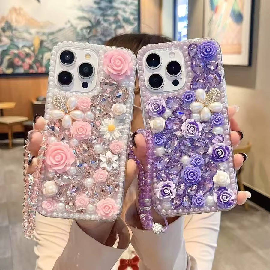 Fashion Clear 3D Bling Diamond Rose Flower Handyhülle für Xiaomi und Redmi Modelle in Transparent und Purple - Bild 2