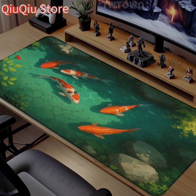 Potdemiel XXL Gamer Mauspad im chinesischen Koi-Stil, Multicolor, weiche Computer Mausmatte für Büro und Gaming - Bild 1
