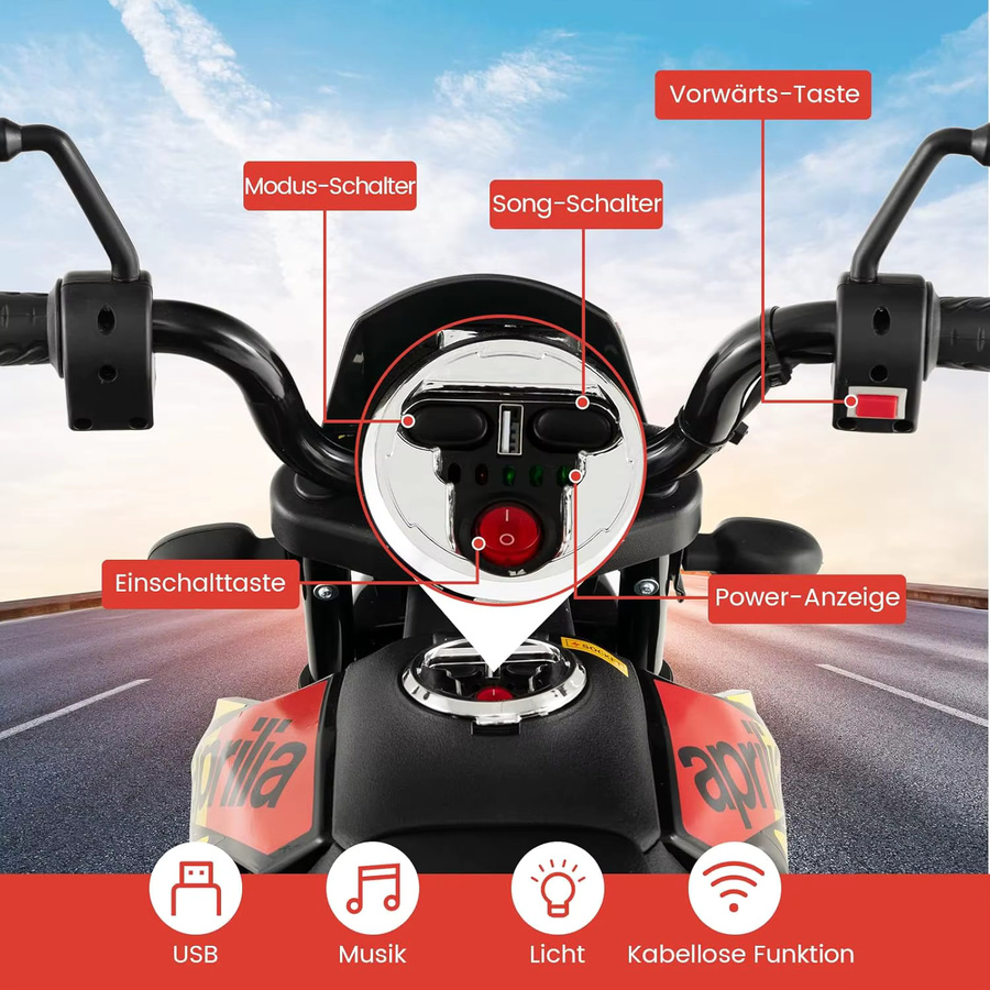 GOFLAME Aprilia Elektro-Motorrad für Kinder, 12-V-Kindermotorrad, Schwarz - Bild 6