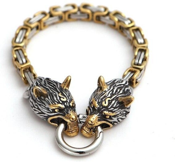 Armband Wolfskopf, Edelstahl, Gold, Herren, 23cm - Bild 1