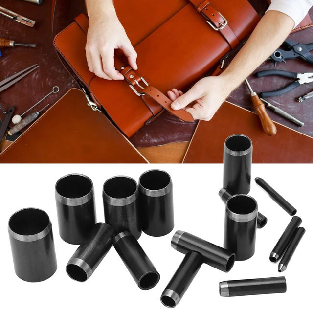 15-teiliges Lochstanz-Set aus Metall in Schwarz für Leder und DIY-Handwerk mit Lochstanzer und Schneidern von 1 bis 15 mm - Bild 1