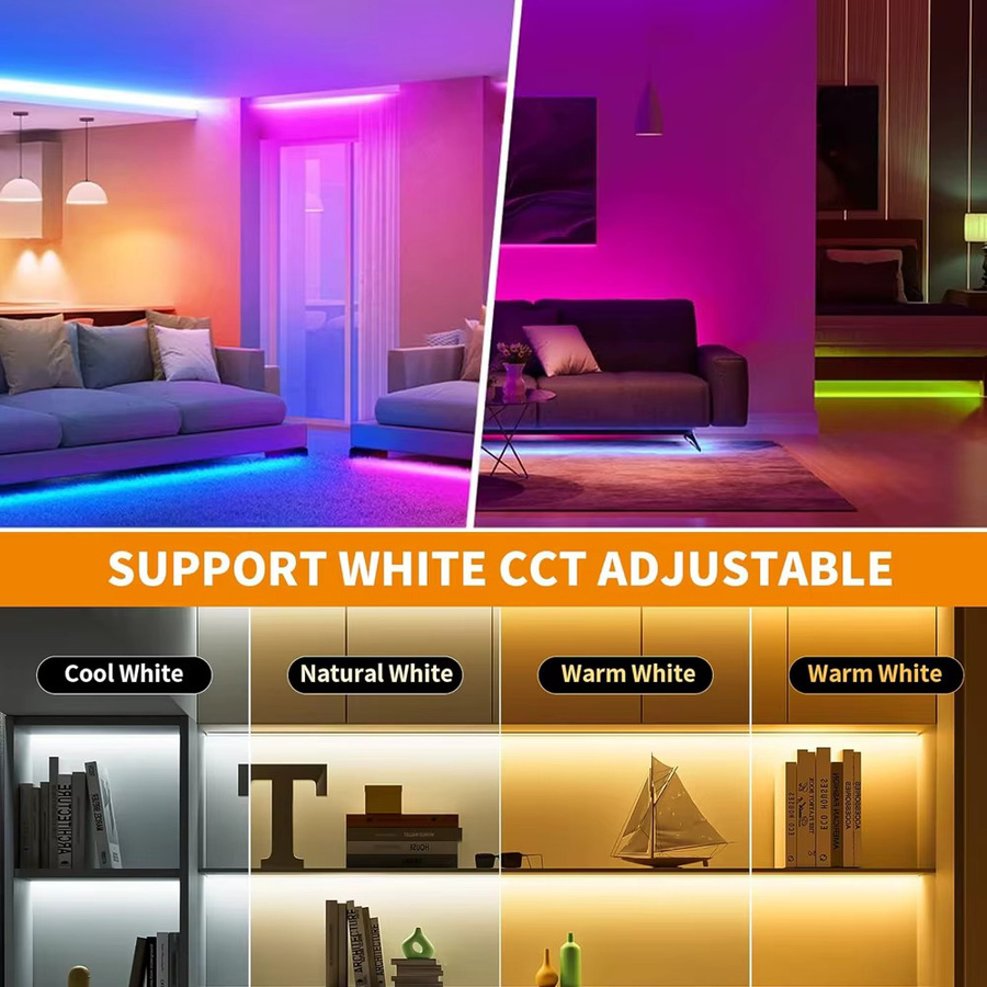 CENFAYA Tuya WiFi COB RGB+CCT LED Streifen 24V, dimmbar mit Fernbedienung und Touch-Steuerung, kompatibel mit Alexa und Google Assistant, mehrfarbig - Bild 5