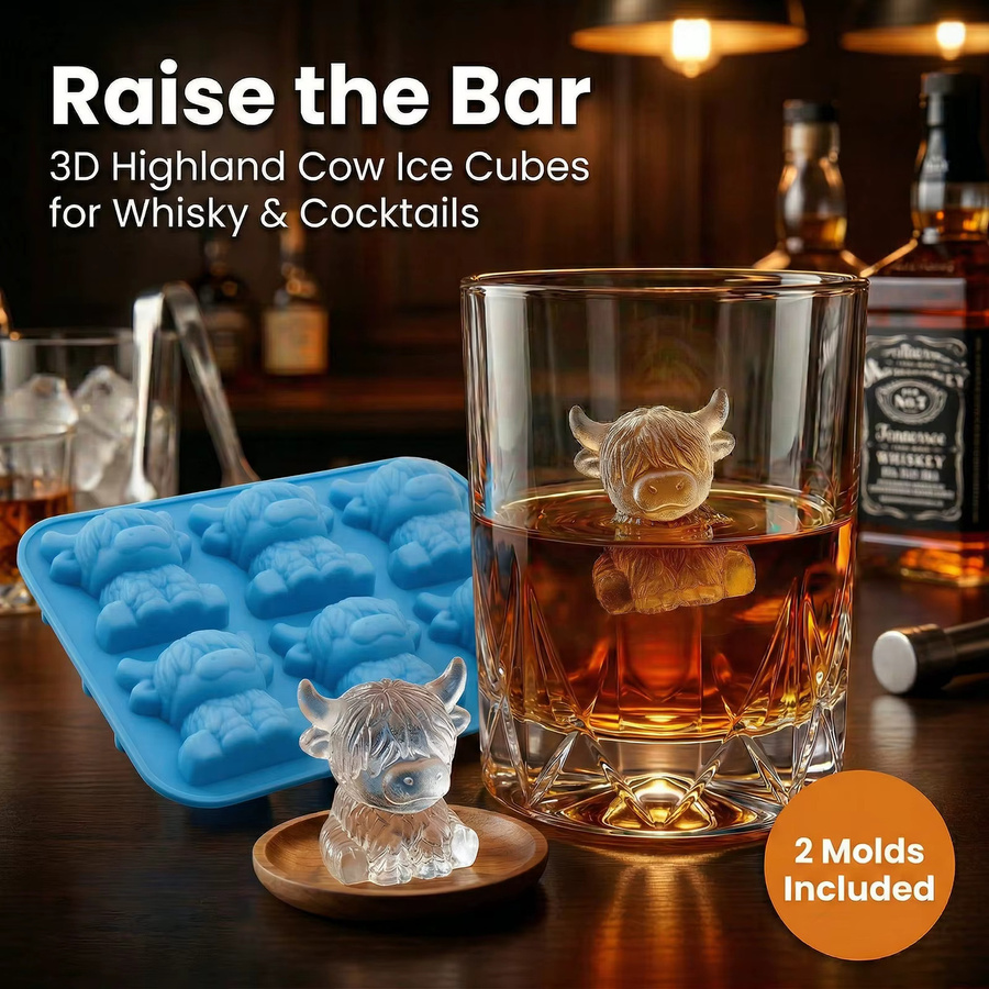 Willstar Silikon-Eiswürfelform Highland-Kuh 6-Fach in Blau für Whiskey und Cocktails - Bild 2