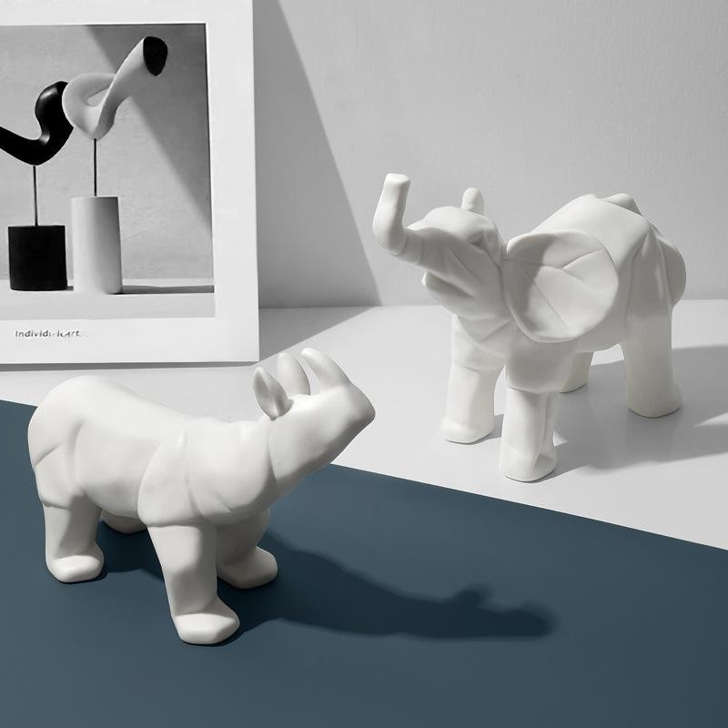Nordisch Moderne Tierdekoration aus Keramik in Weiß für dein Wohnzimmer, Elefant oder Nashorn, Höhe: 16,3 cm, Breite: 16,3 cm, Tiefe: 11,8 cm - Bild 4
