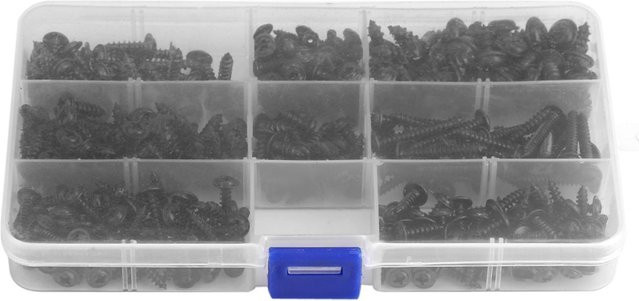 Meterk Sortiertes Set mit 340 Stück Selbstschneidenden Flanschschrauben und Bolzen in Schwarz mit Kreuzschlitz und Koffer - Bild 1